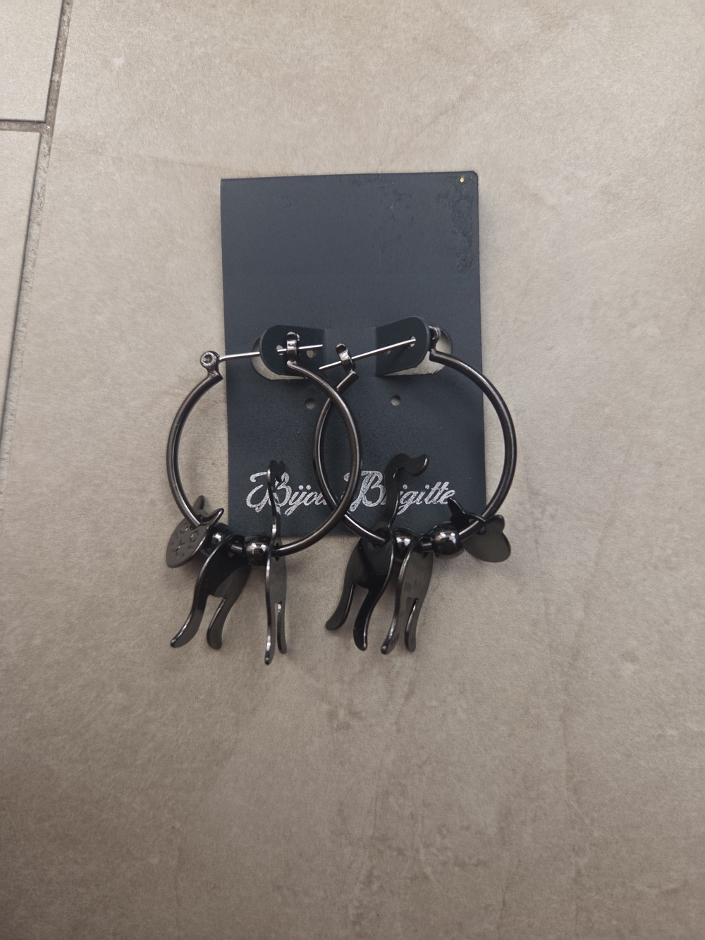 Black Cat Charm Hoop Earrings